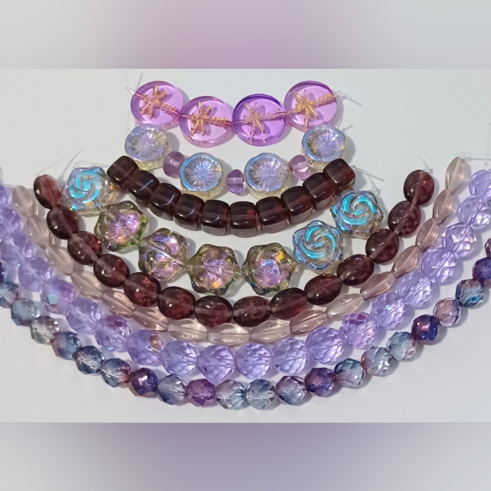 8-Strands Glass Bead Bundle For Jewelry Making Purple